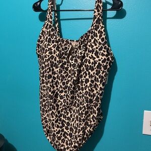 Leopard Print One-Piece Swimsuit - Beige and Black